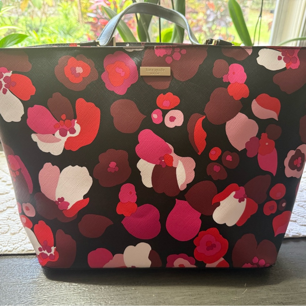 Kate Spade Black and Pink Tote Bag with Floral Design